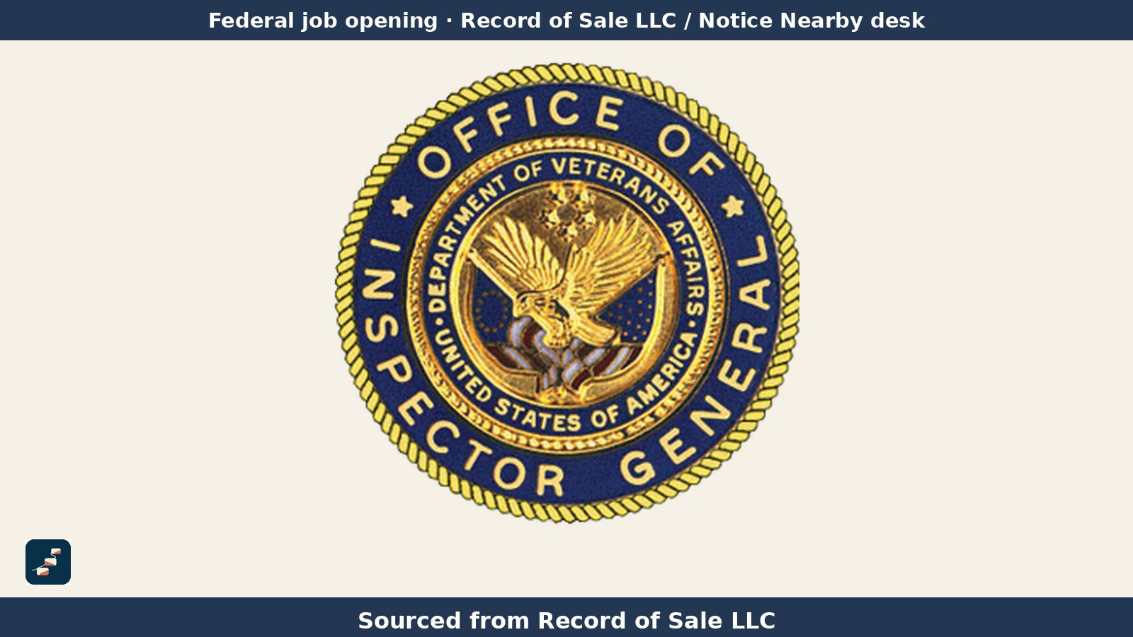 Sello oficial de la Oficina del Inspector General del Departamento de Asuntos de los Veteranos, con la marca de Pasos USA y el texto "Sourced from Record of Sale LLC".